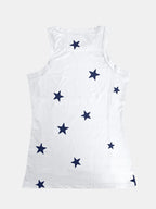 Women's star print cotton blend casual tank top with round neck, perfect for relaxed summer outfits.