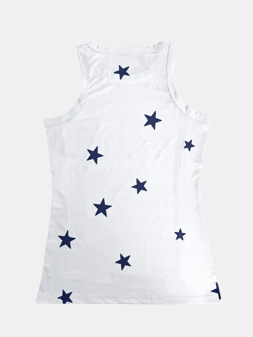 Women's star print cotton blend casual tank top with round neck, perfect for relaxed summer outfits.