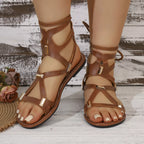 Shopimist lace-up open toe sandals featuring stylish straps and a comfortable sole, perfect for casual or summer wear.