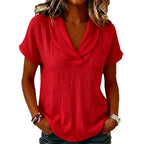 Women's knitted short-sleeve butterfly collar top from Plush Fashion Hub, casualwear with a stylish butterfly detail.