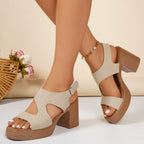 Women's open toe block heel sandals by Trendsi featuring strappy design and comfortable dress shoe style.