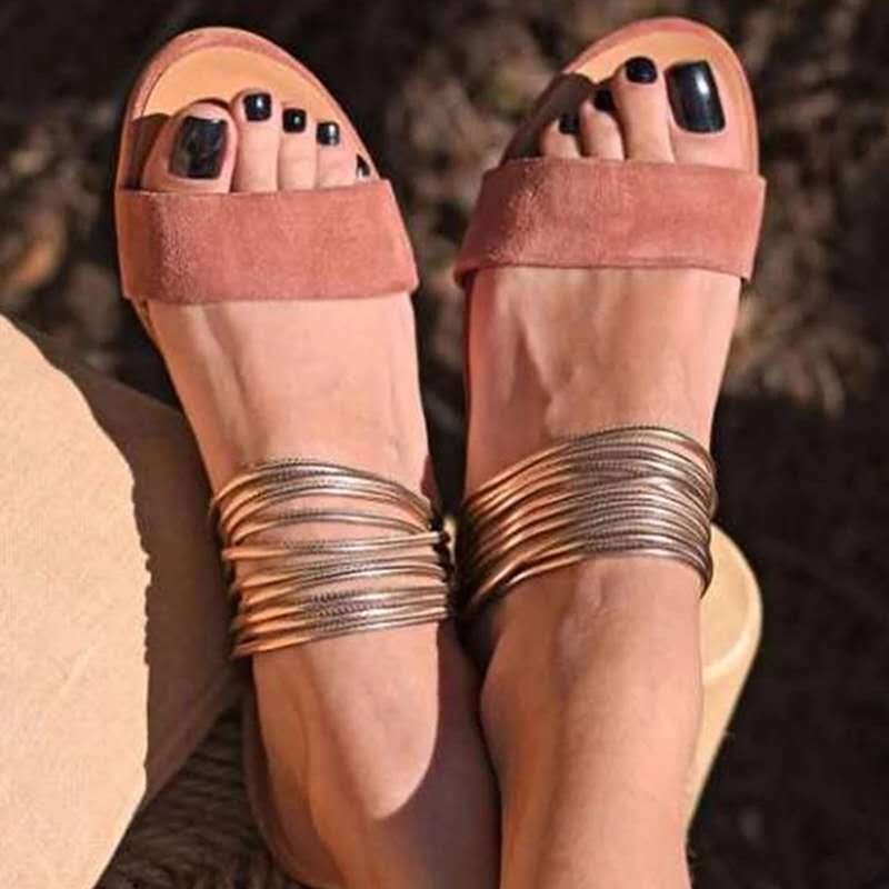 Large size women's flat sandals slippers from Plush Fashion Hub, featuring comfortable open-toe design and casual slip-on style.