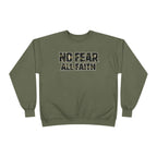 Wear Your Worship No Fear All Faith Crewneck sweatshirt with 2 Timothy 1:7 inspirational Bible verse design on soft apparel.