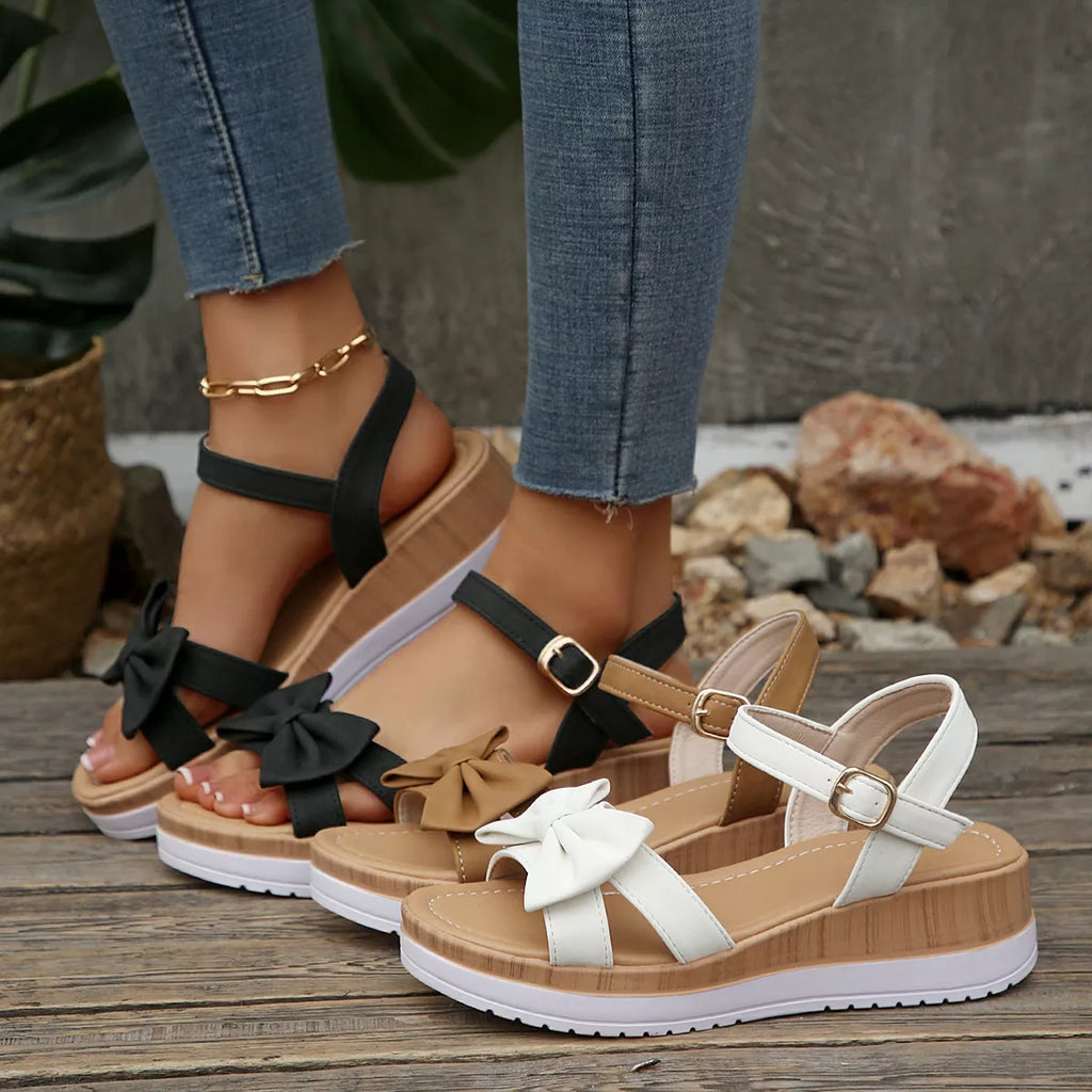 Shopimist open toe wedge sandals with tan leather straps and cork platform, perfect for summer casual wear.
