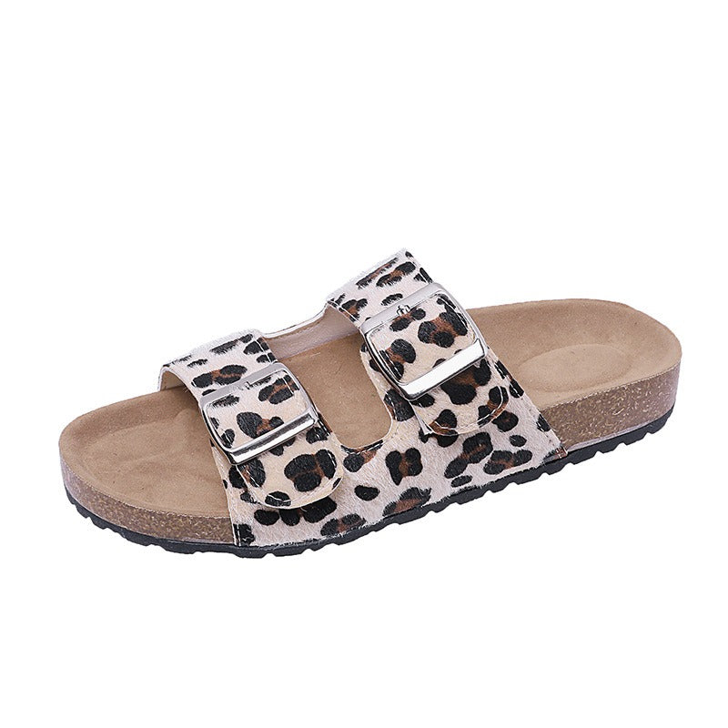 Leopard print buckle slide sandals by eprolo featuring a stylish animal print design and comfortable slip-on style.