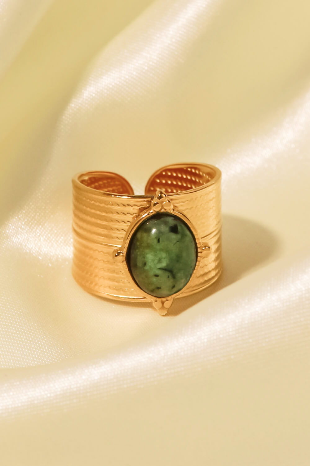 18K gold-plated wide open ring with sleek design, featuring a polished finish and adjustable open band from Shopimist.