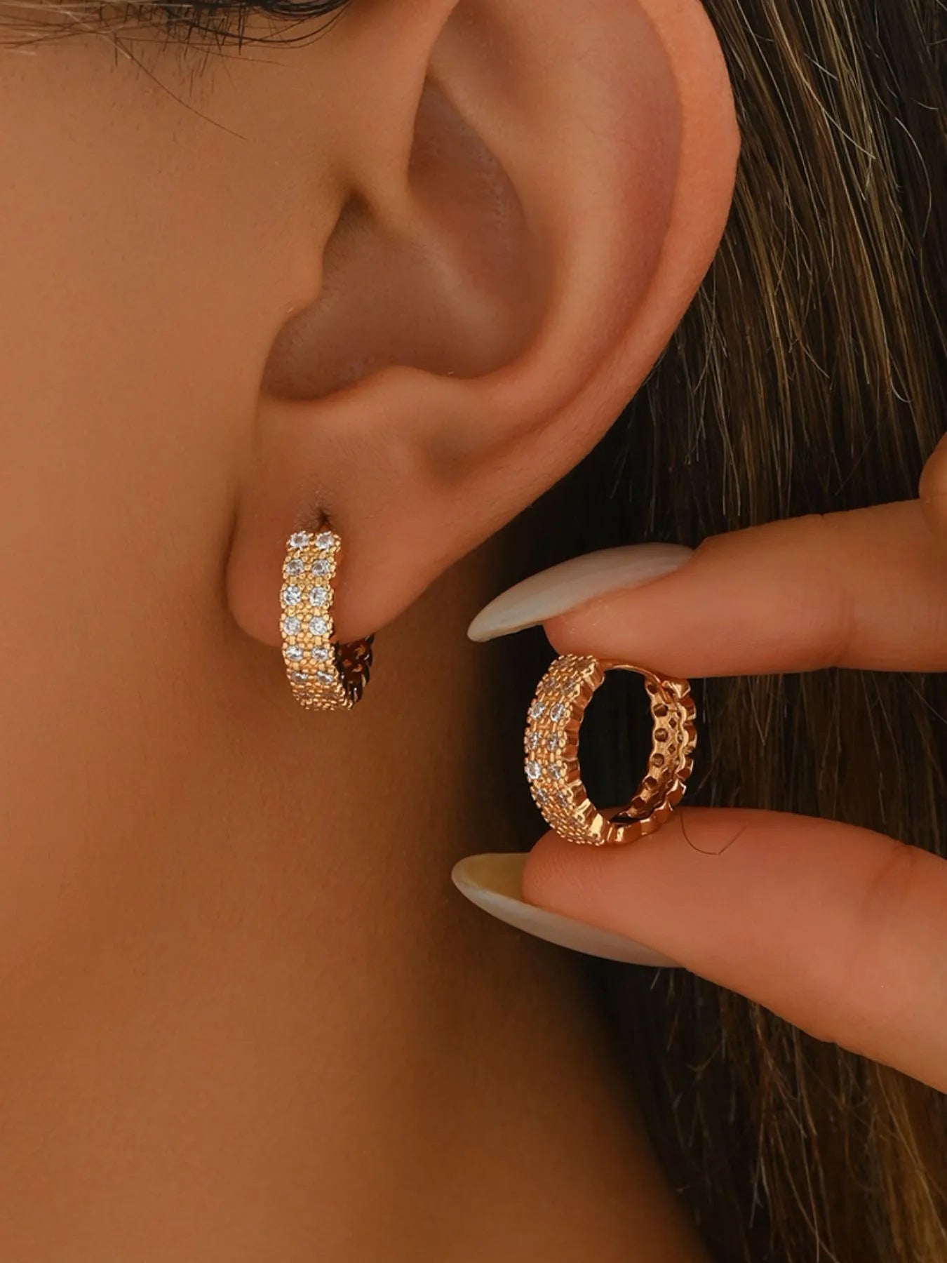 Plush Fashion Hub Inland Zircon Hoop Earrings featuring sparkling zircon stones and classic hoop design.