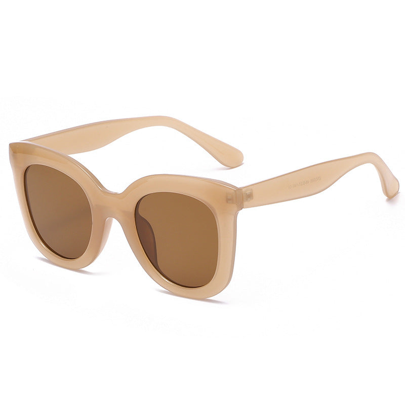 Large rim sunglasses for women by Plush Fashion Hub, oversized fashion shades with dark lenses and bold frame.
