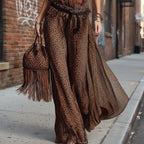 Leopard print sheer wide-leg pants and sleeveless tank top set by FitiqueFit, casualwear, with flowing fabric and stylish animal print design.