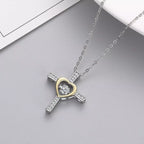 Sterling silver heart cross necklace with detailed design, crafted from 925 silver, featuring a delicate chain and religious pendant.