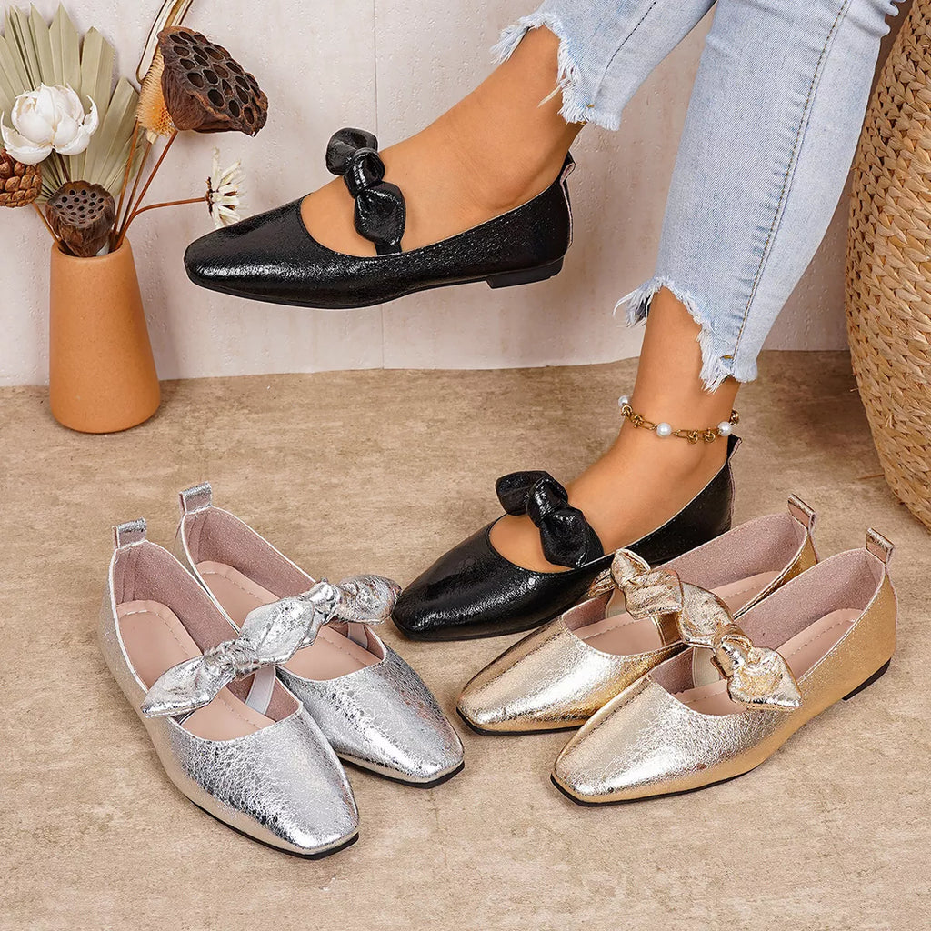 Plush Fashion Hub bow square toe slip-on sandals with stylish design and comfortable fit, perfect for casual summer wear.