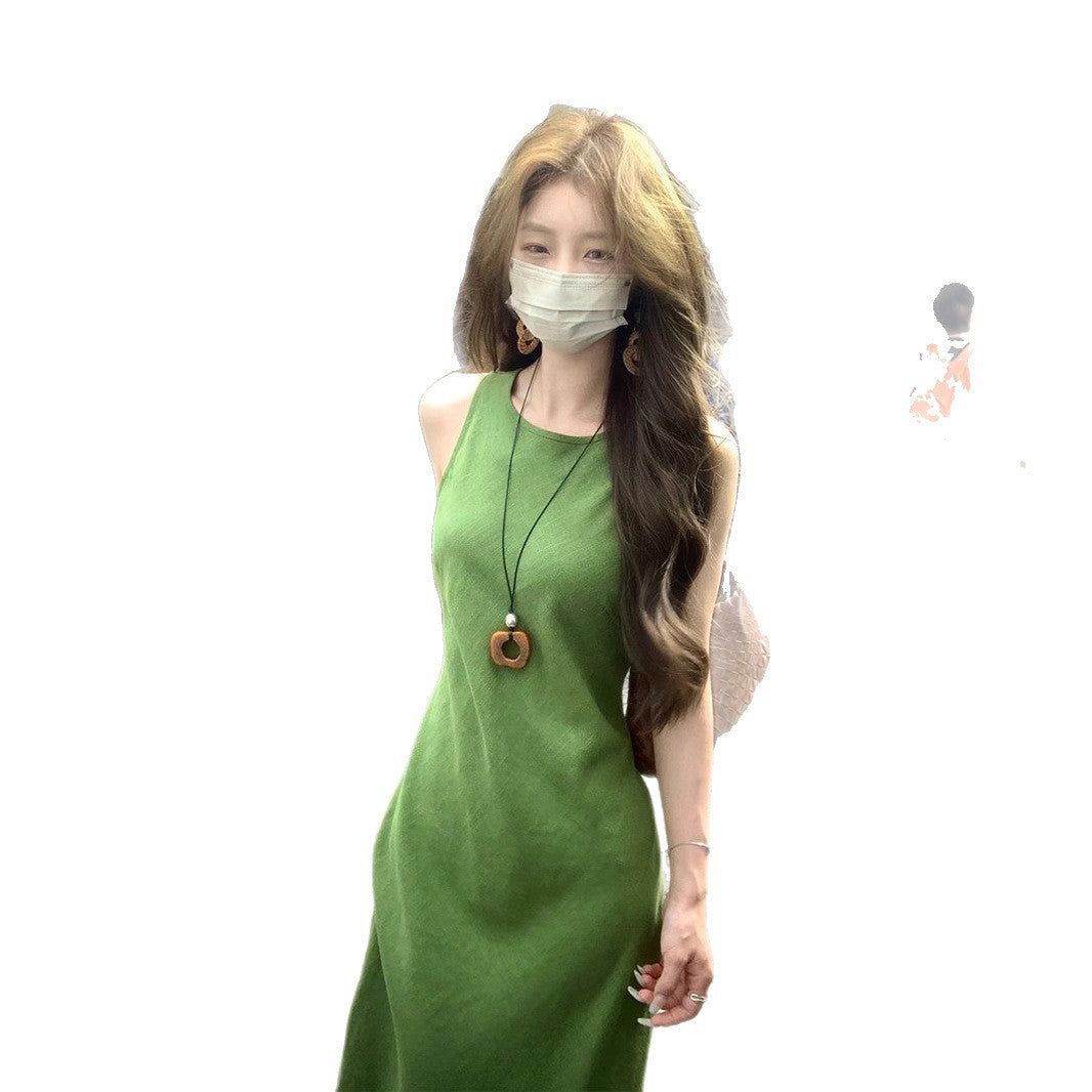 French Green sleeveless vest dress by LadyShow.Store, featuring a fitted silhouette and stylish design fabric.