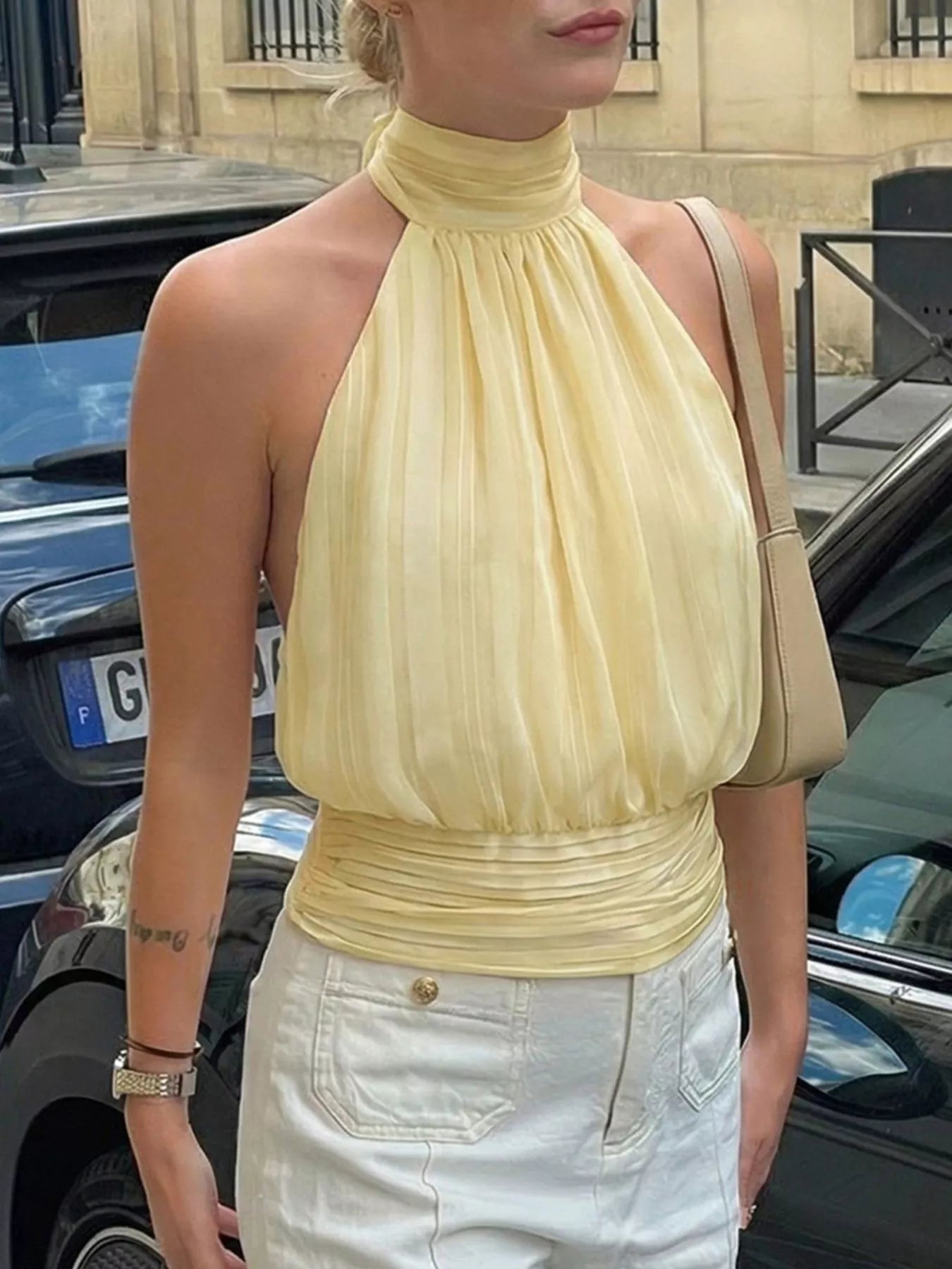 Halter neck striped cami top from Shopimist featuring a fitted design with bold vertical stripes and a stylish halter neckline.