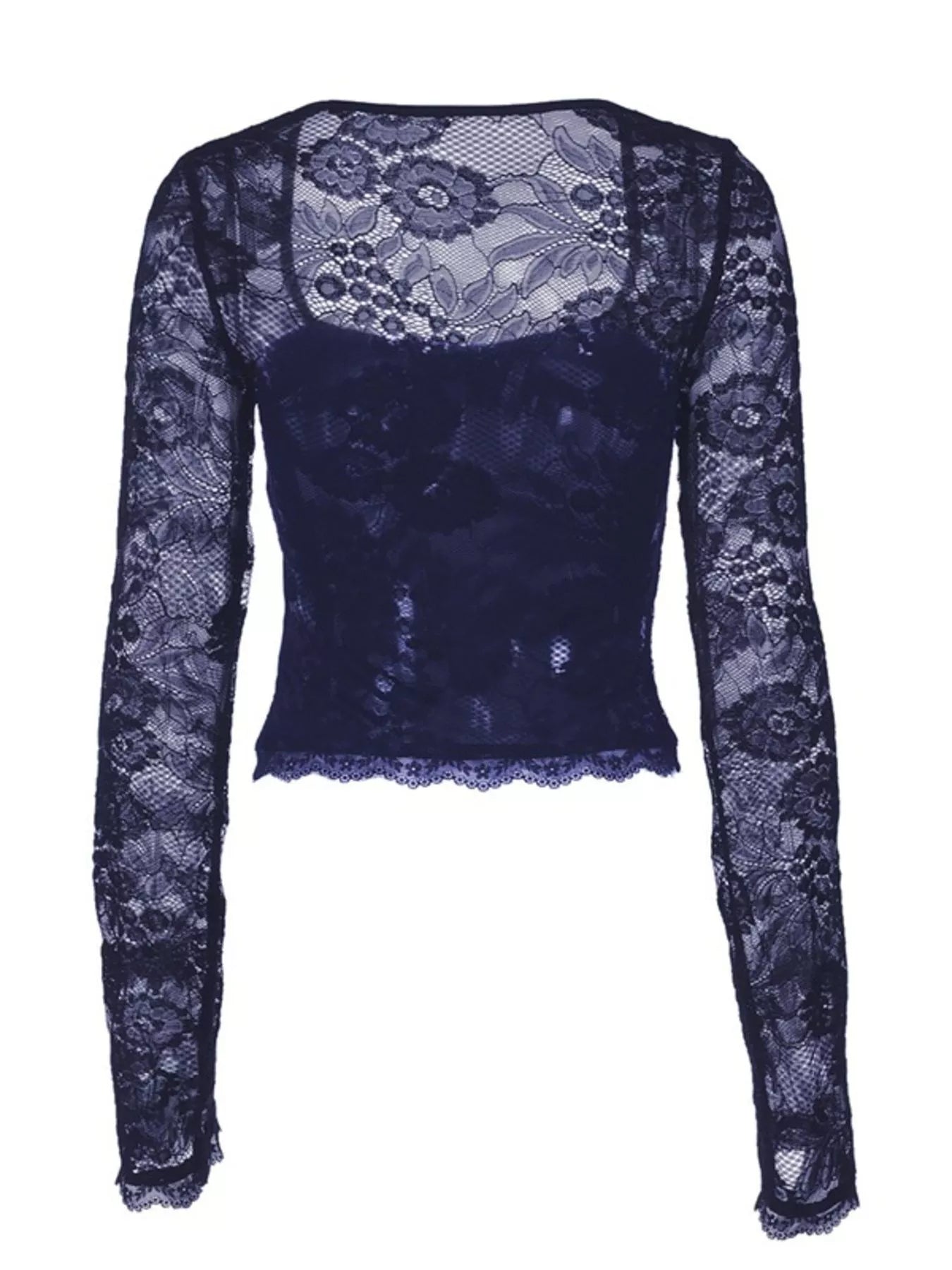 White sheer lace sleeve square neck t-shirt from Shopimist, featuring a stylish square neckline and delicate lace details.