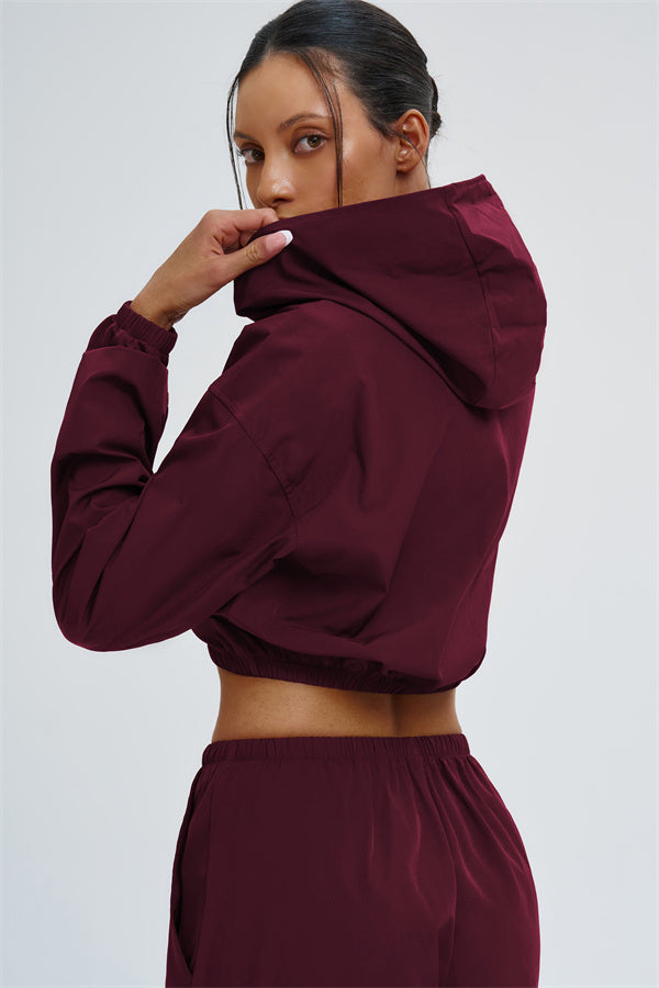 Fitglutes Activewear UV protection crop hoodie featuring a sleek design and comfortable fit for workouts and outdoor activities.