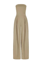 Backless loose tube-top jumpsuit with wide-leg long pants, stylish women's overalls in a fashionable design.