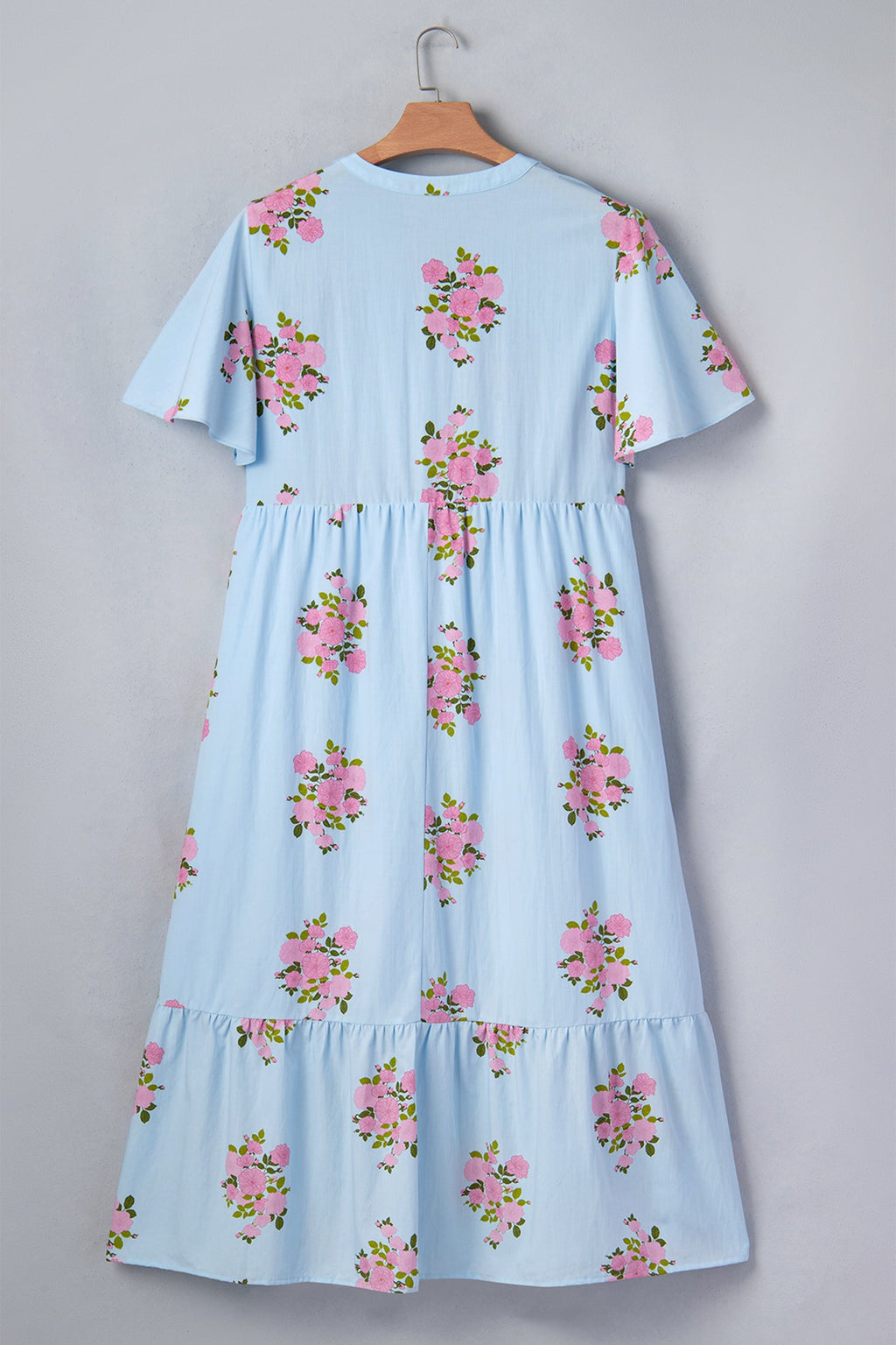 Plus size Lucy Print scalloped trim maxi dress by Threaded Pear, featuring a flowing silhouette and vibrant floral pattern.