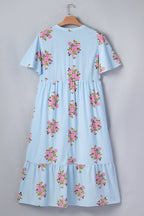Plus size Lucy Print scalloped trim maxi dress by Threaded Pear, featuring a flowing silhouette and vibrant floral pattern.