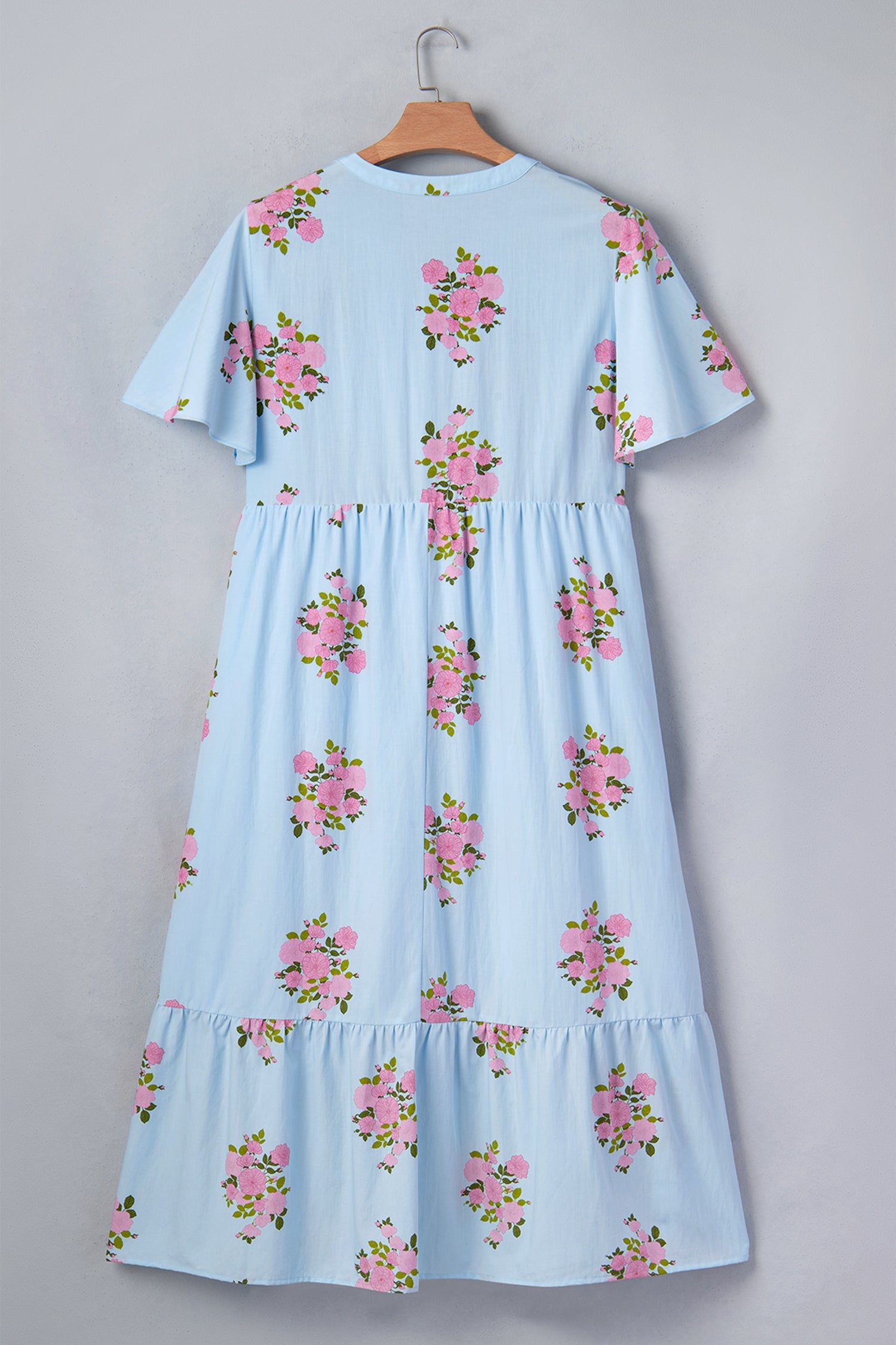 Plus size Lucy Print scalloped trim maxi dress by Threaded Pear, featuring a flowing silhouette and vibrant floral pattern.