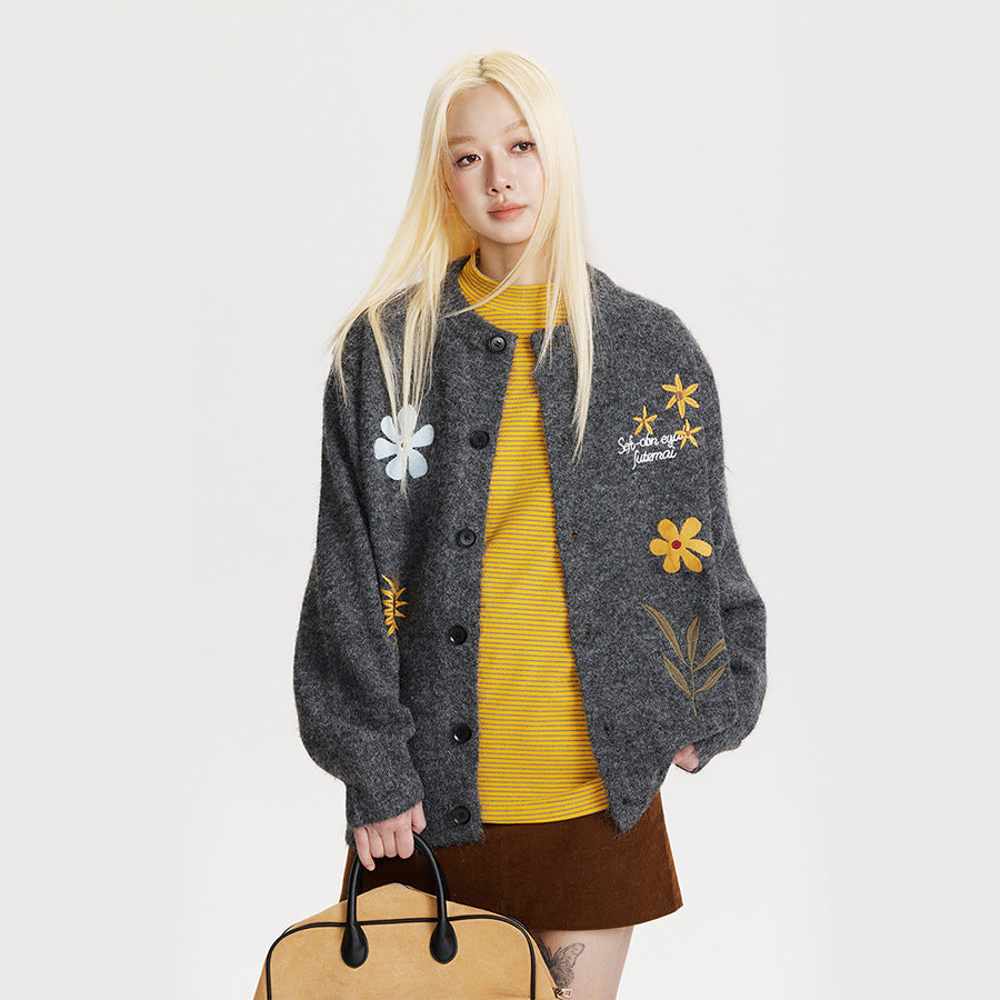 Women's FitiqueFit retro floral embroidered cardigan sweater with colorful floral patterns and knit detailing.