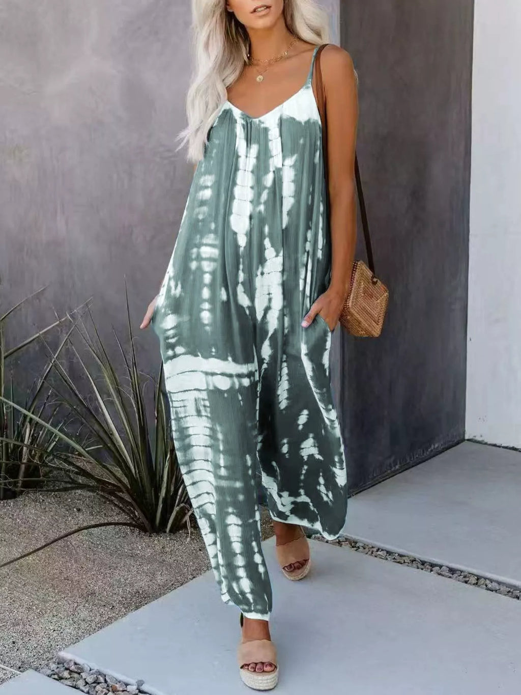 Plus size tie-dye wide leg jumpsuit by Shopimist featuring a vibrant, full-length design and comfortable fit.