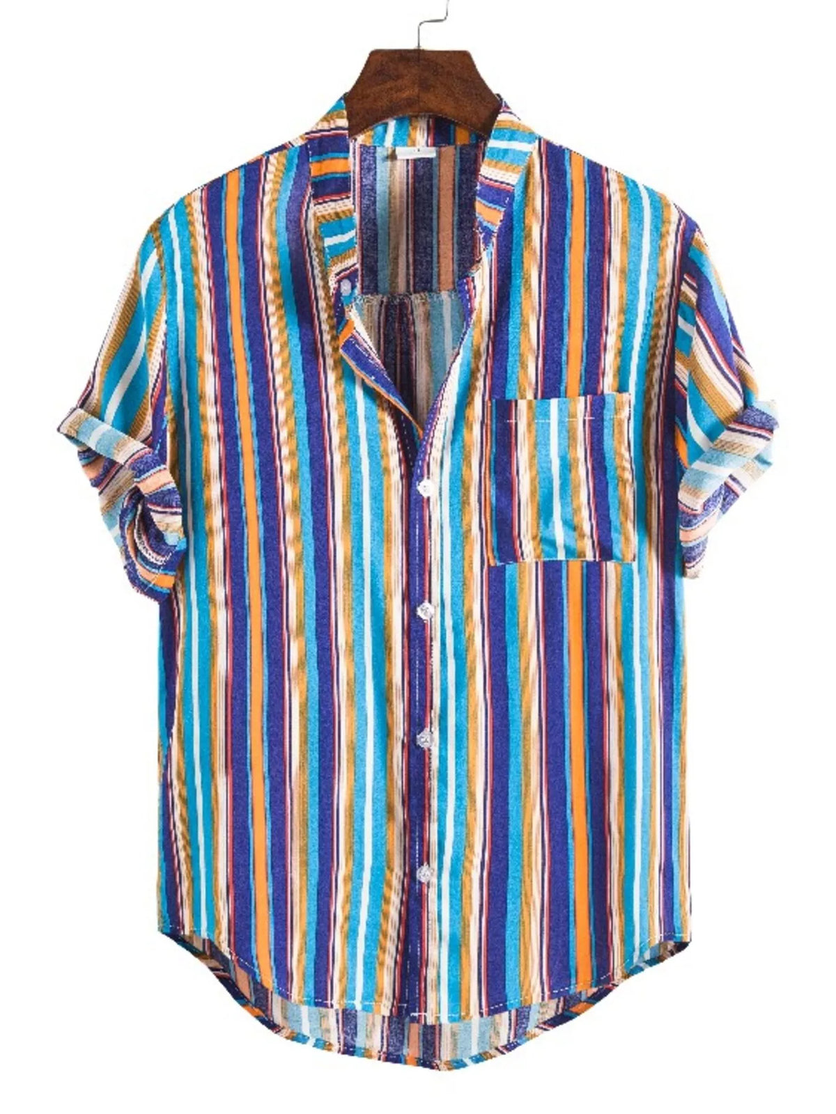 Men's plus size striped short sleeve button-up shirt by Plush Fashion Hub, featuring a comfortable fit and stylish design.