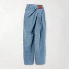 Street Style High-Waisted Wide-Leg Washed Denim Pants for Women
