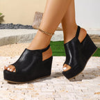 Shopimist peep toe wedge sandals with ankle straps and chunky heels, stylish summer footwear for women.