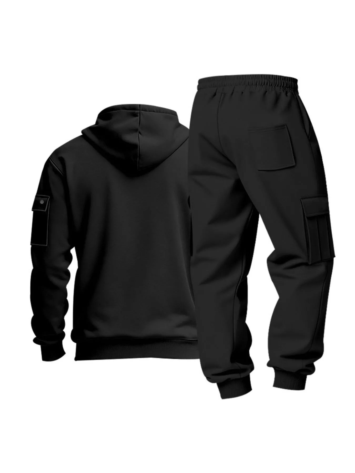 Plus size men's full-zip hoodie and cargo pants set by Shopimist, featuring a comfortable half-zip hoodie and matching cargo pants.