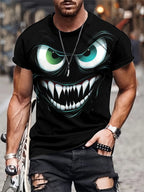 Men's 3D Evil Smile Streetwear T-shirt by FitiqueFit featuring a graphic short sleeve design with a bold evil smile print.