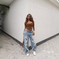 Wave Frayed Ripped Edge Denim Jeans