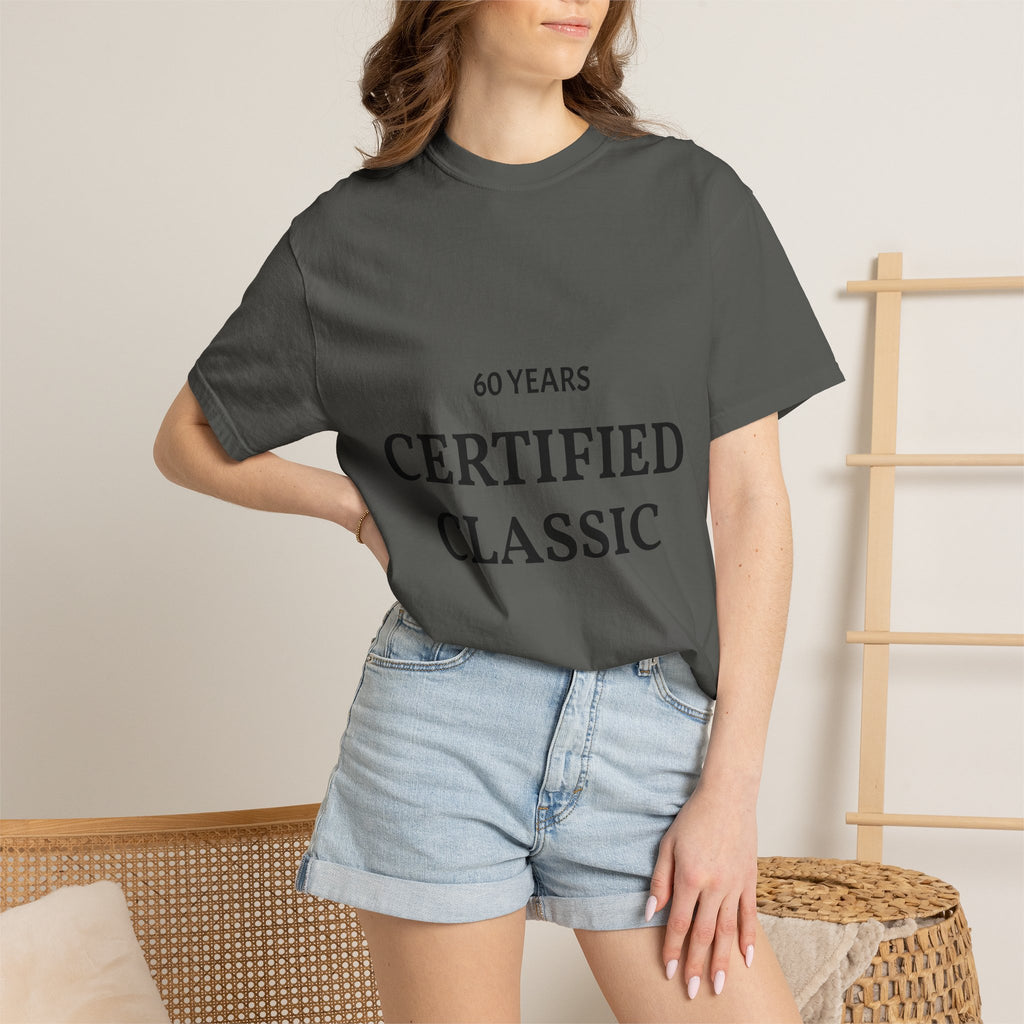 Certified Classic 60 Years T-Shirt by Printify, featuring a vintage-inspired design on a comfortable casual T-shirt.