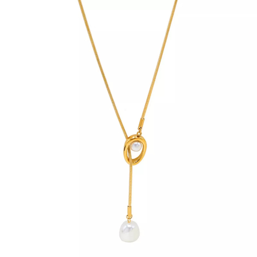 Elegant pearl pendant necklace featuring a single lustrous pearl on a delicate silver chain, crafted by Shopimist.