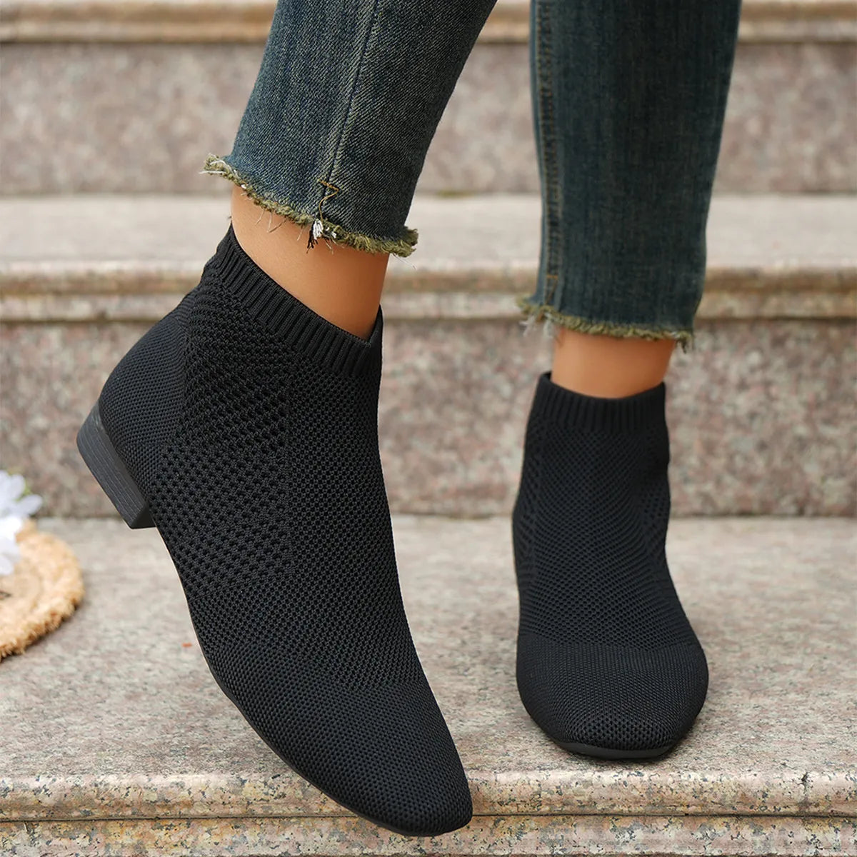 Women's mesh knit ankle boots with stretch comfort fit by Trendsi, featuring breathable mesh material and stylish design.