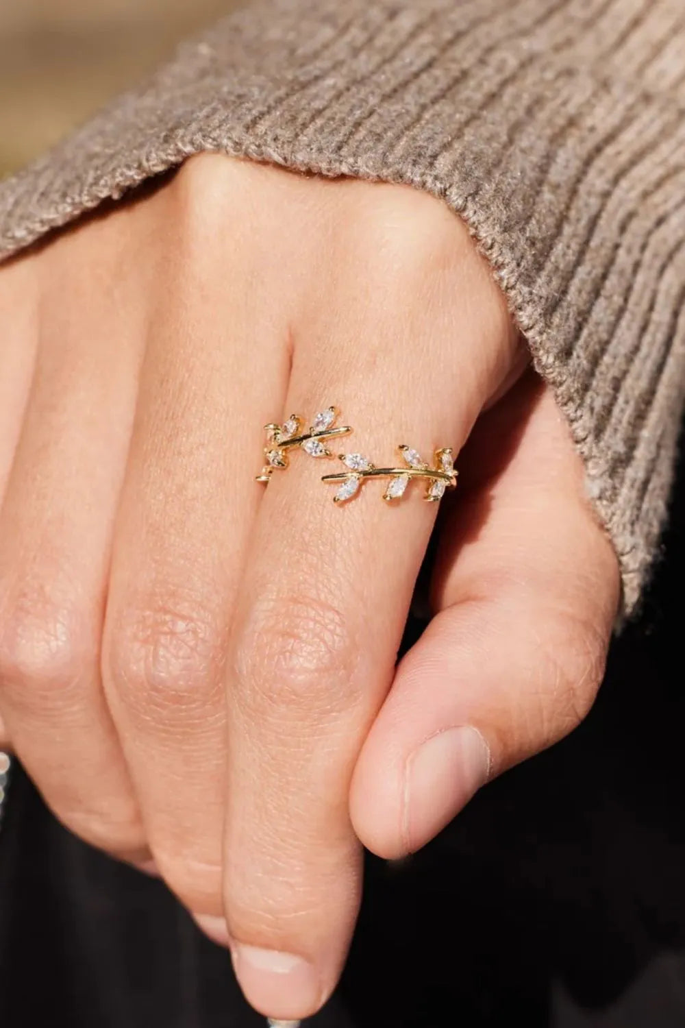 Sterling silver leaf open ring by Plush Fashion Hub featuring a delicate leaf design and open band style.