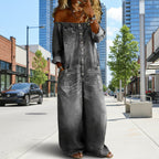 Women's off-shoulder washed faux denim strap overalls jumpsuit, casualwear by Plush Fashion Hub, displayed on a model.