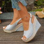 Women's open toe high wedge sandals by Trendsi featuring chic design, comfortable summer heels with a stylish open toe and wedge heel.