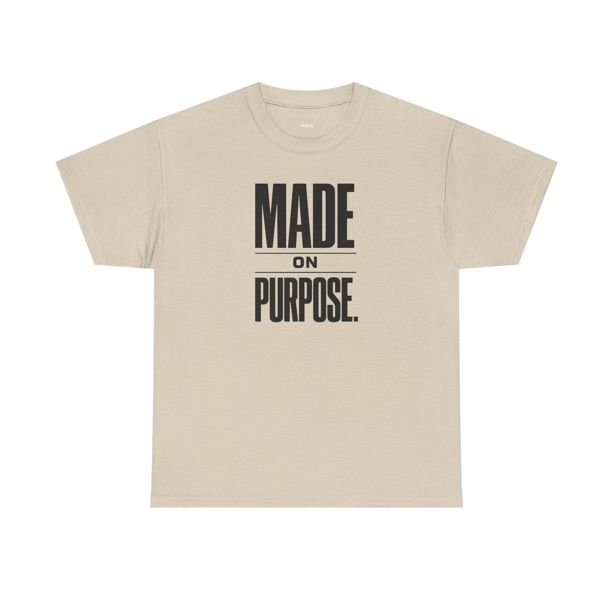 Wear Your Worship MADE ON PURPOSE graphic T-shirt featuring bold minimal faith-inspired design, unisex streetwear casual tee.
