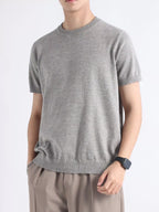 Plus size men's casual knitted short sleeve T-shirt from Trendsi, featuring a comfortable fit and classic design.