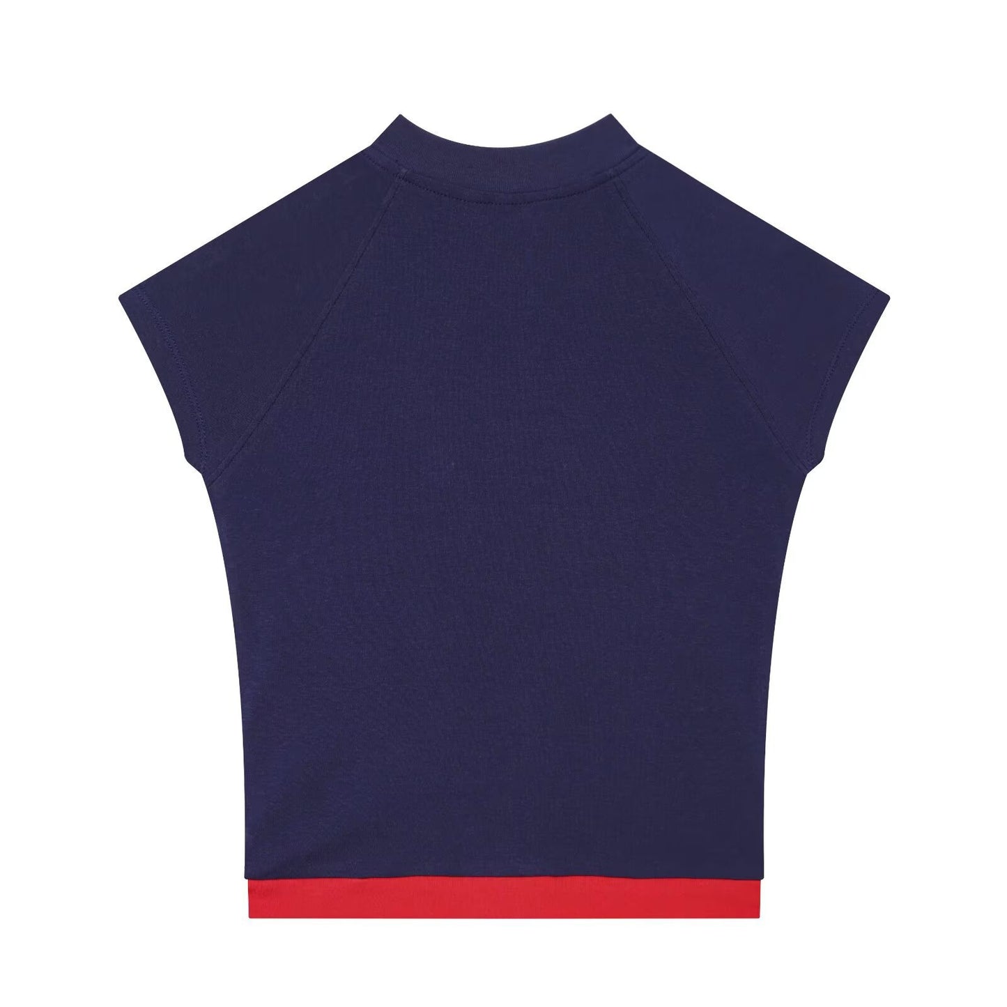 Dark blue sleeveless top with zipper embellishments and printed design from Plush Fashion Hub.