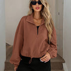 Women's Oversized Zip-Up Jacket with Pockets – High Neck Textured Coat