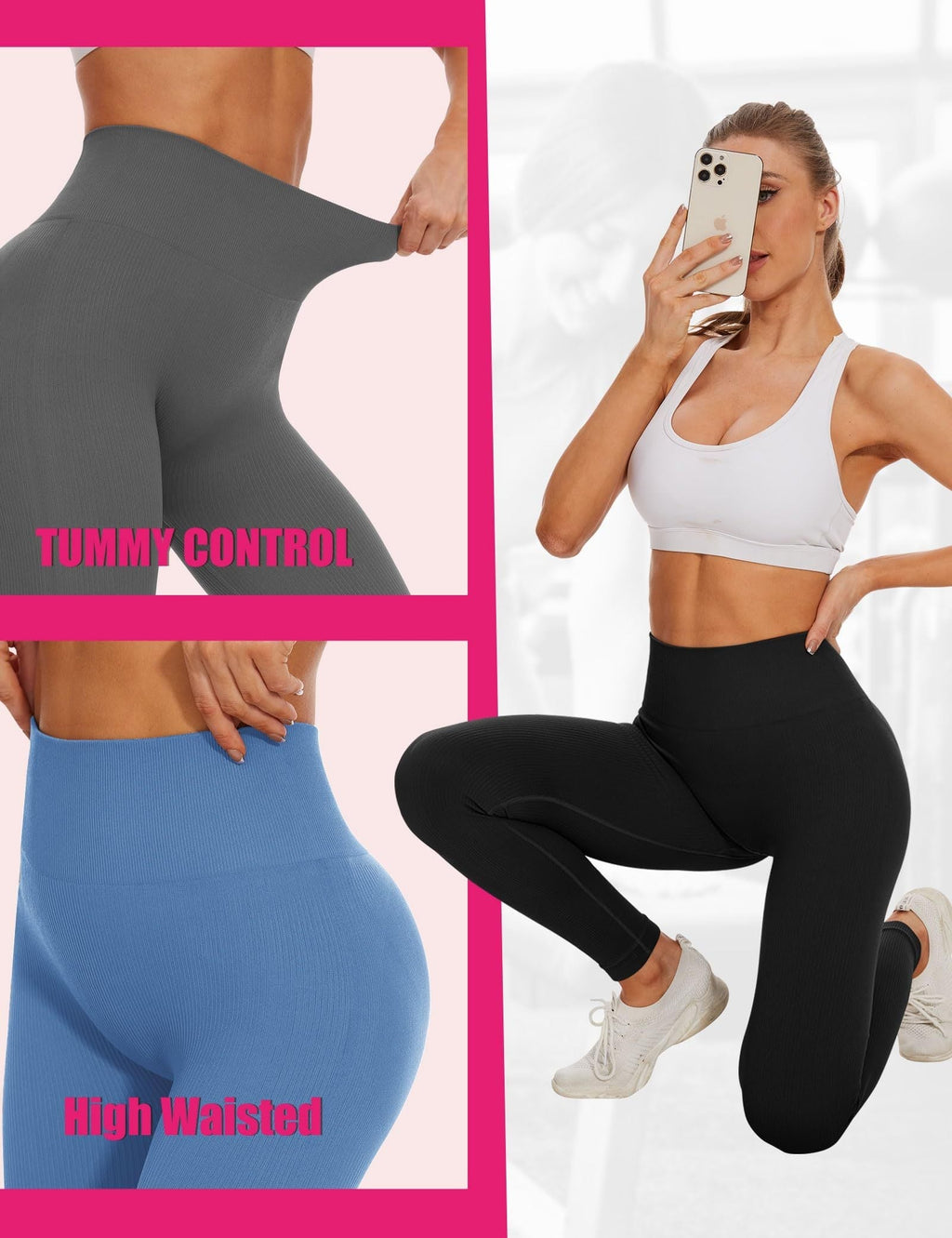 FitiqueFit high-waisted seamless cropped leggings for activewear, shown in black with a snug fit and smooth fabric.