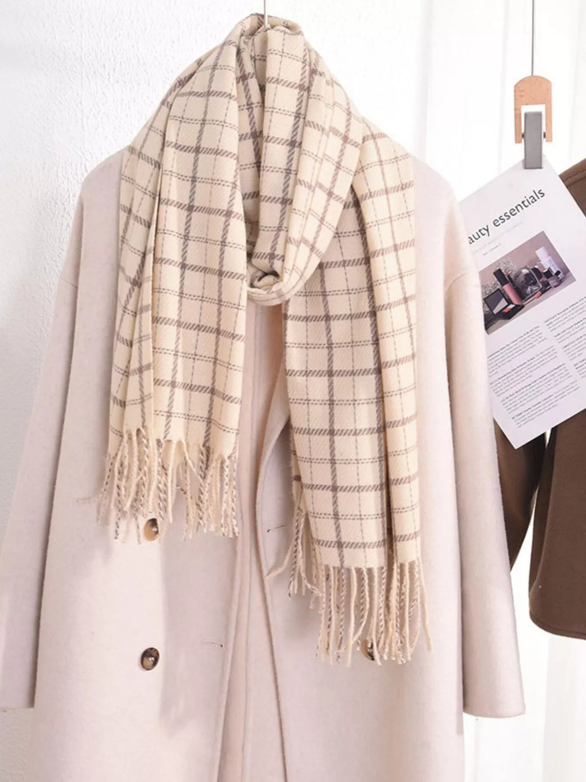 Simply Love classic plaid scarf with soft fabric and vibrant red, black, and white checkered pattern, perfect for stylish winter wear.