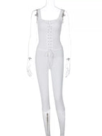 Shopimist lace-up tank top and capris set, featuring a stylish sleeveless top with lace-up details and matching fitted capris.