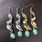 Turquoise alloy leaf-shaped artificial earrings with detailed leaf design, stylish jewelry by Shopimist
