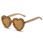Peach heart-shaped rhinestone sunglasses in Y2K INS style, trendy eyewear by Plush Fashion Hub with sparkling rhinestone details.