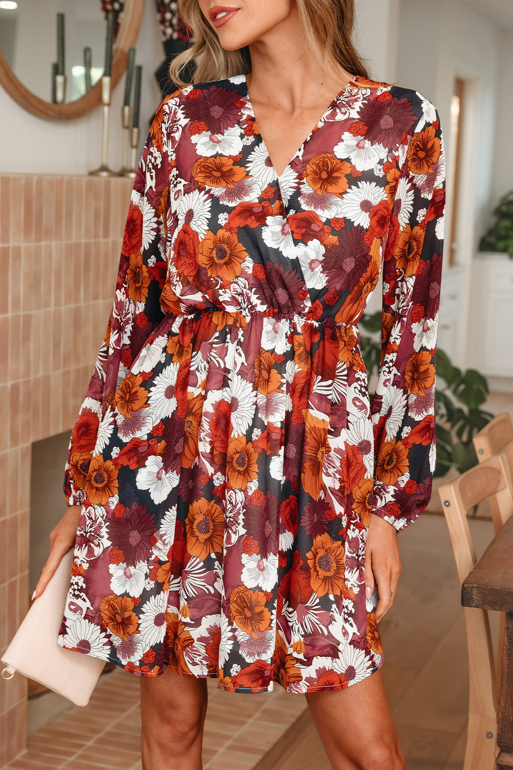 Floral Marianna Sleeve Flowy Mini Dress by Threaded Pear featuring a lightweight, breezy design and floral pattern.