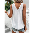 Plush Fashion Hub VibeEase V-Neck Summer Tank Top in casualwear, light fabric with V-neck, displayed on a hanger.
