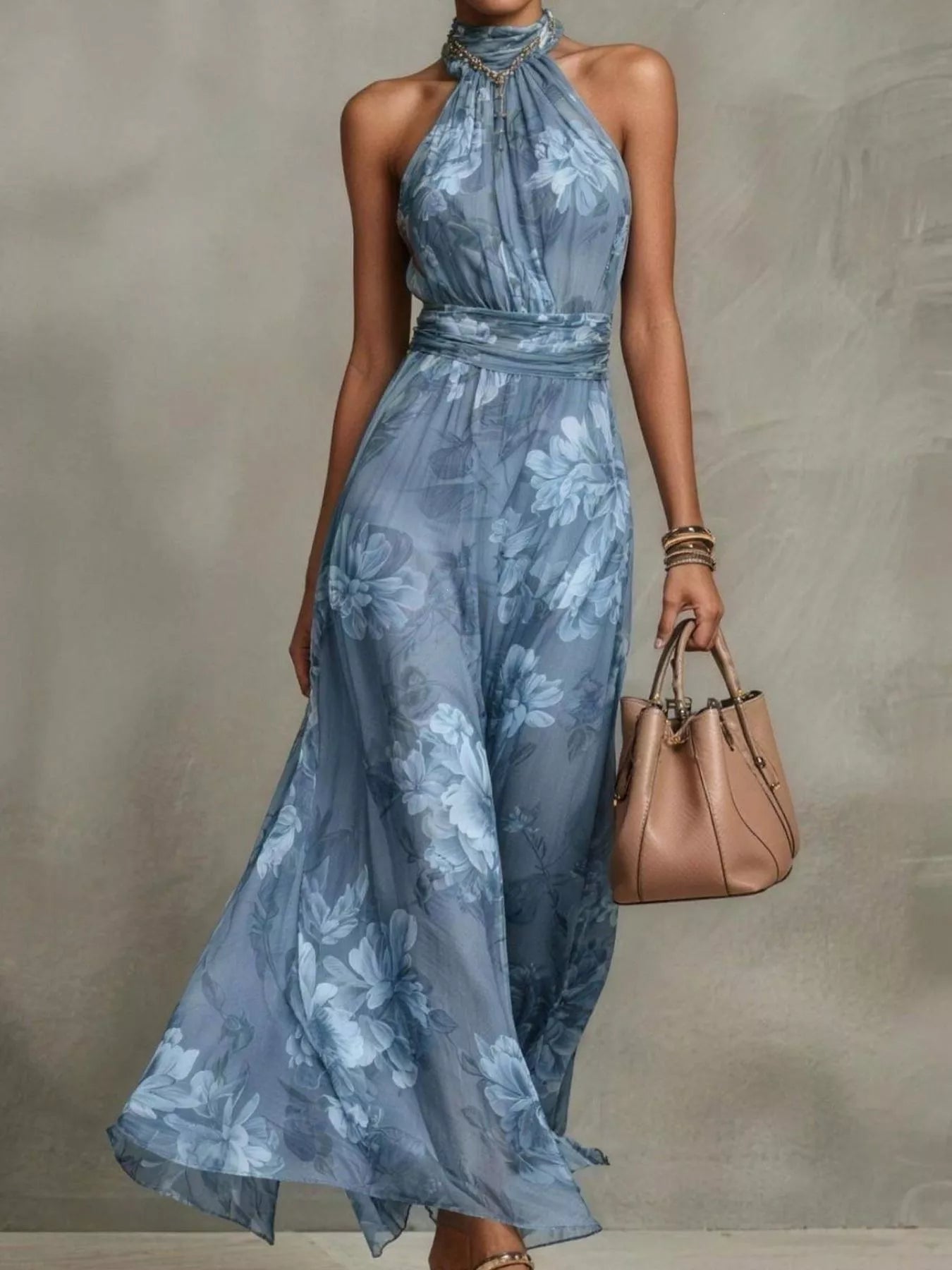 Full size floral print sleeveless maxi dress from Trendsi, showcasing vibrant floral pattern and flowing fabric.