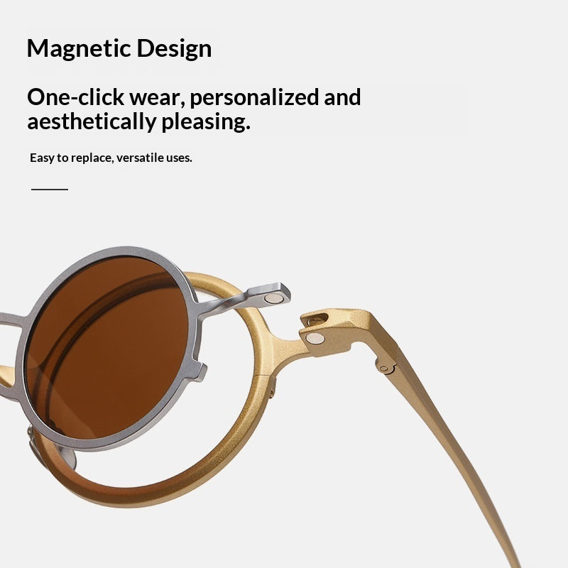 Pure titanium small round sunglasses by FitiqueFit featuring retro luxury design and classic round lenses.